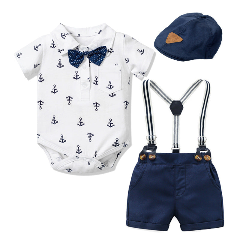 Baby Boy Gentleman Clothes Printed Triangle Romper - Mubimart - Clothing Set 