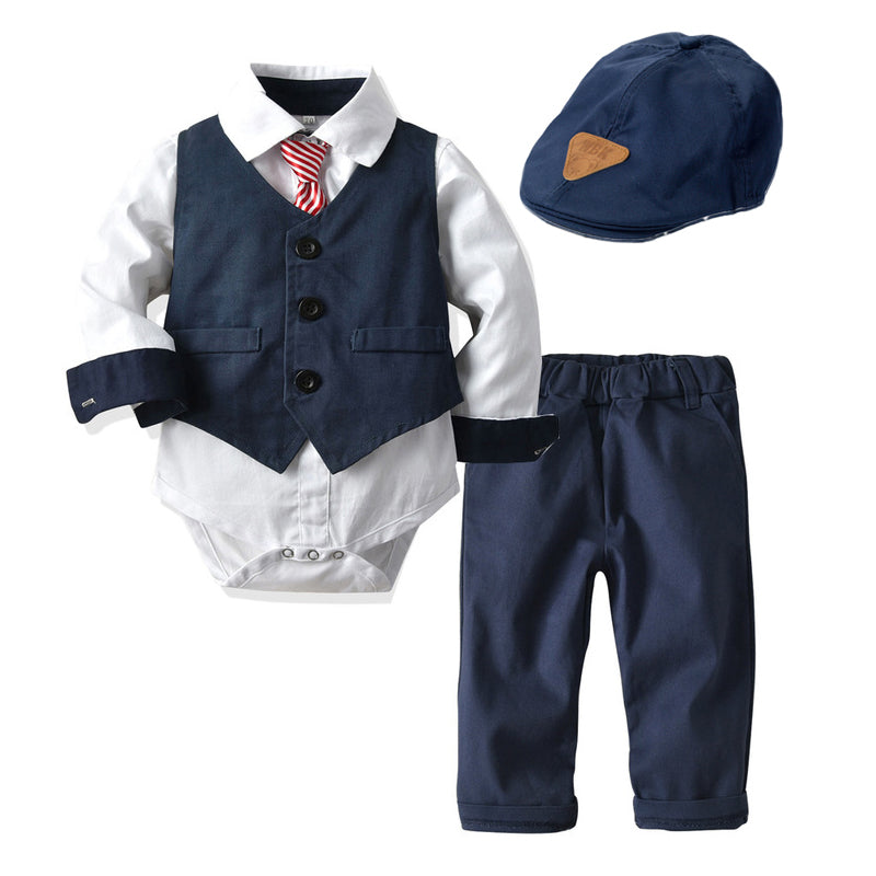 Baby Boy Gentleman Suit Baby One-piece Romper - Mubimart - Baby Cloth 