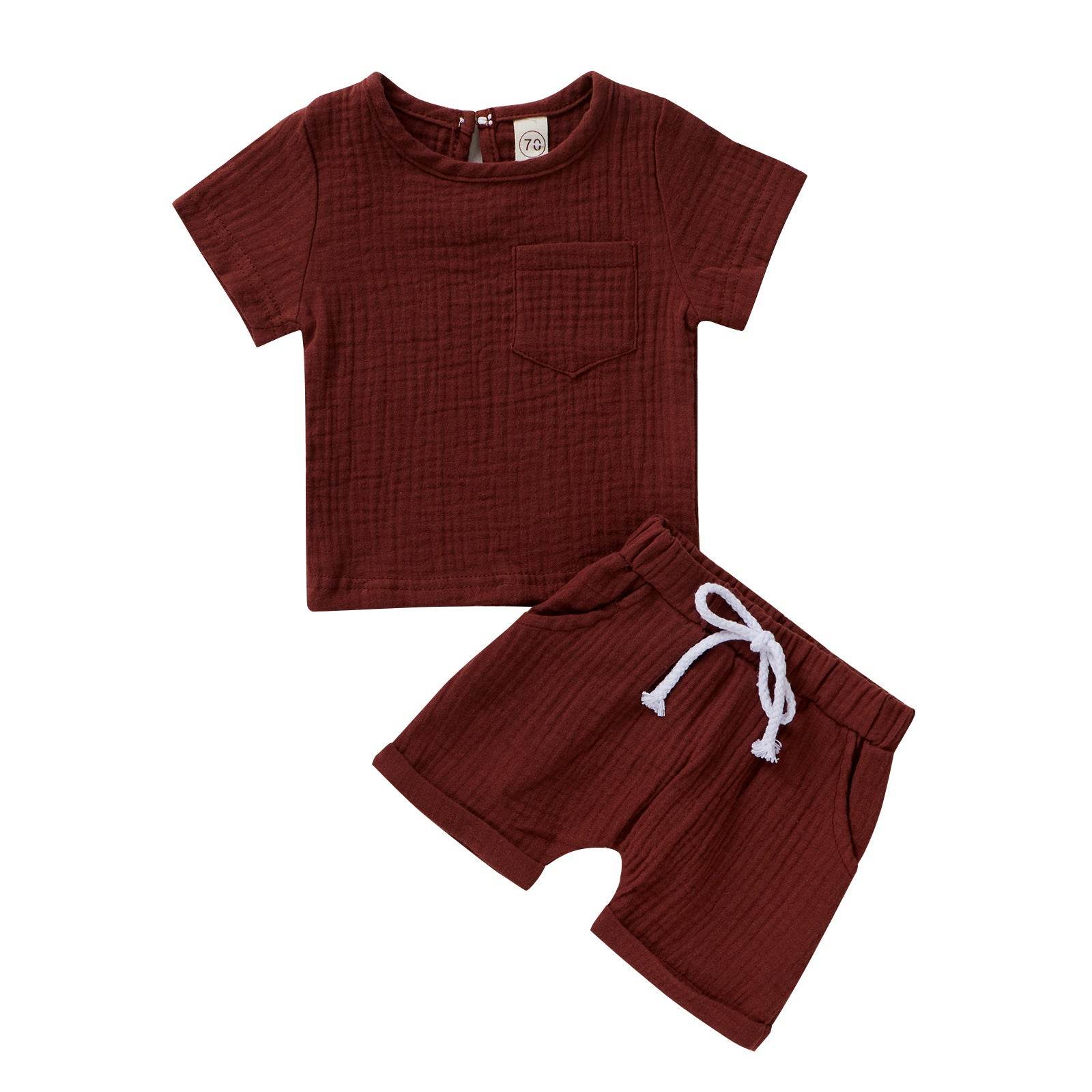 Baby Cotton Double Wrinkle Short Sleeve Shorts Two Piece Set - Mubimart