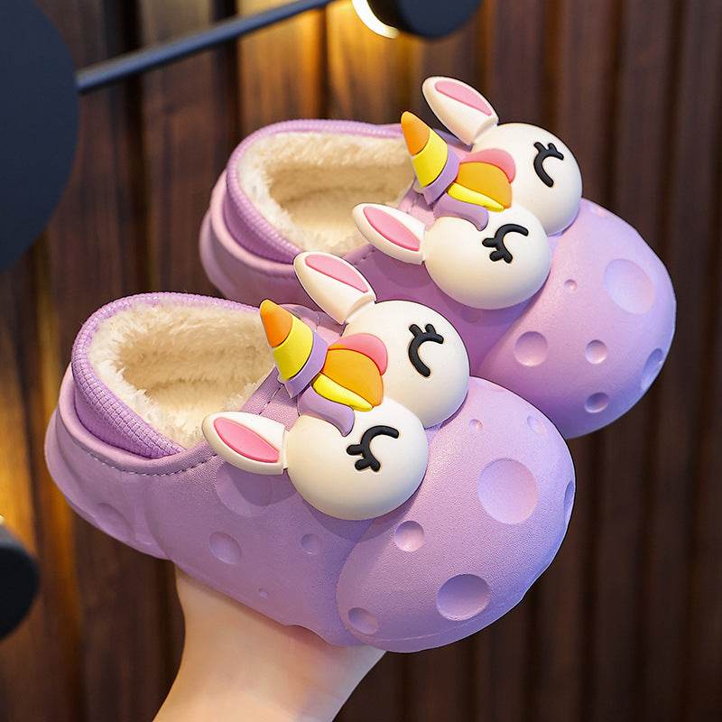 Baby Cotton Slippers Cotton Slippers Boys And Girls Warm With Velvet Children Cotton Slippers - Mubimart