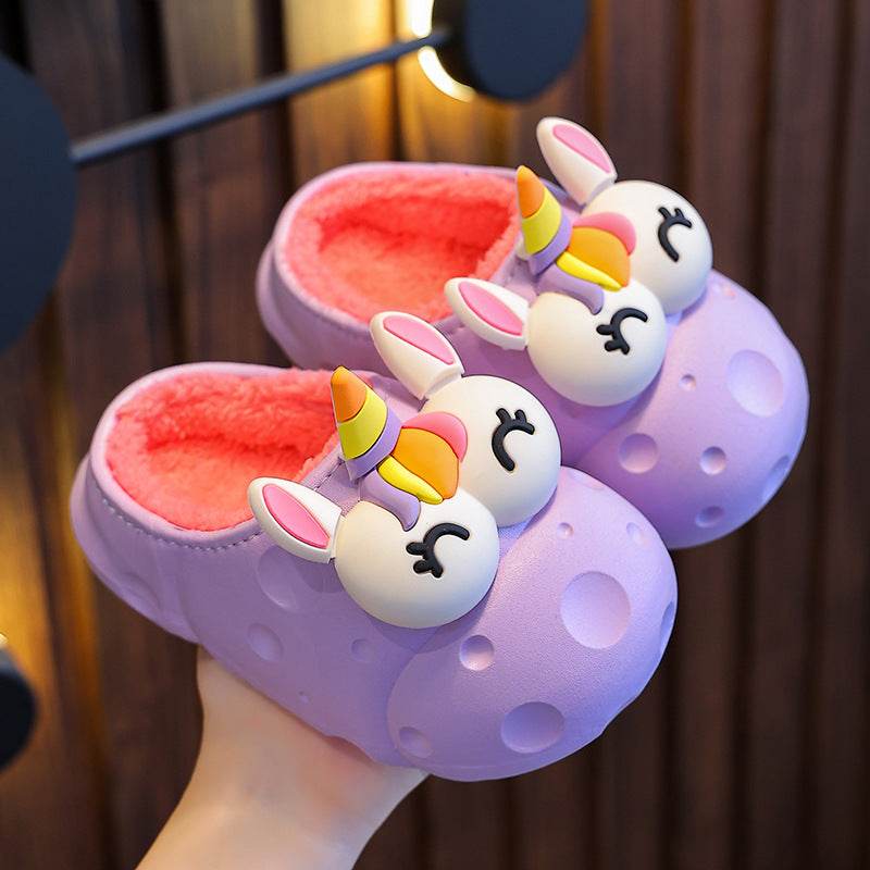 Baby Cotton Slippers Cotton Slippers Boys And Girls Warm With Velvet Children Cotton Slippers - Mubimart