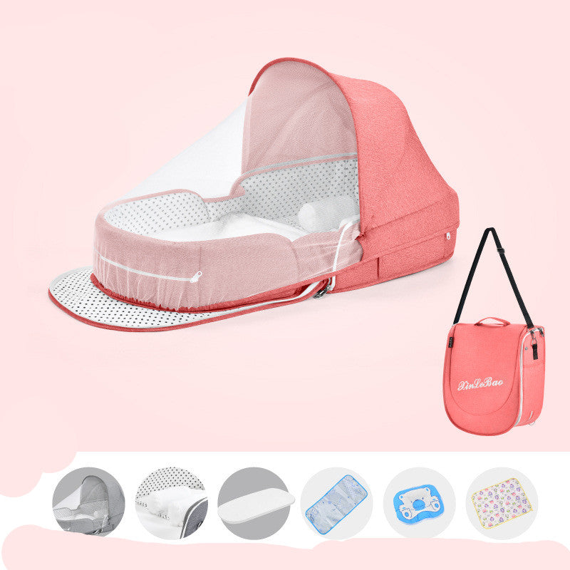 Baby Crib Multifunctional Folding Newborn Nest Toddler Bed Portable Sun Protection Mosquito Net Infant Camping Bed Travel Cot - Mubimart -  