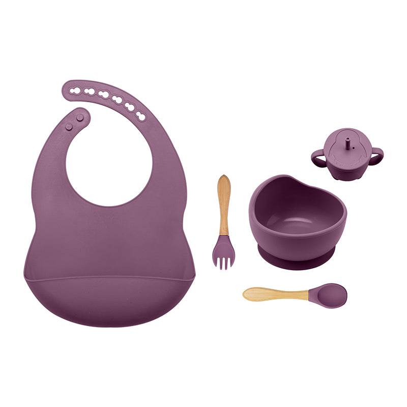 Baby Dinner Plate Children's Bowl Spoon Bib Set Suction Cup - Mubimart