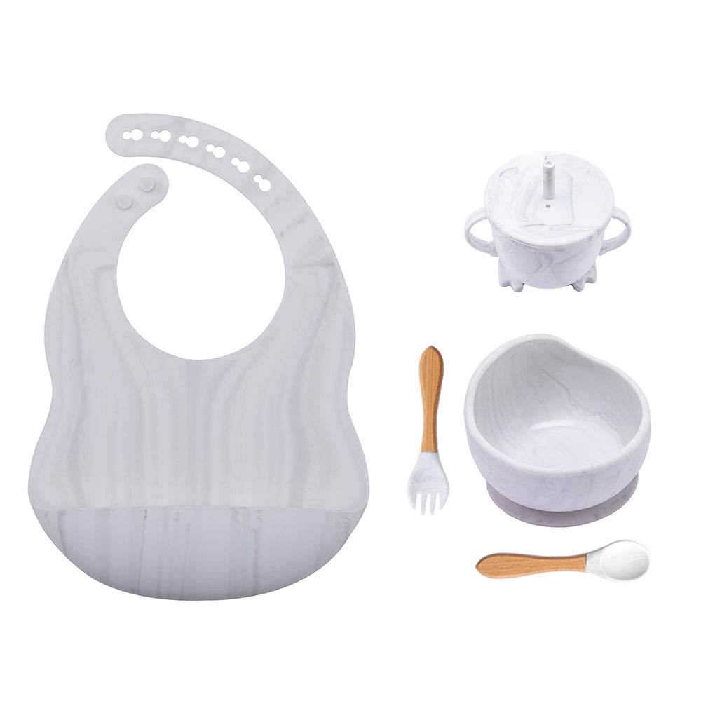 Baby Dinner Plate Children's Bowl Spoon Bib Set Suction Cup - Mubimart