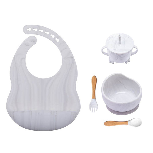 Baby Dinner Plate Children's Bowl Spoon Bib Set Suction Cup - Mubimart