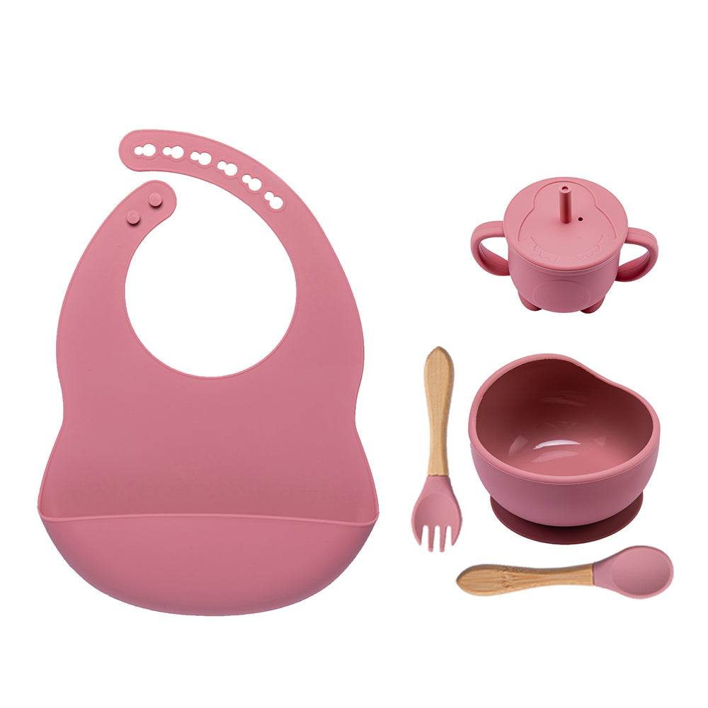 Baby Dinner Plate Children's Bowl Spoon Bib Set Suction Cup - Mubimart