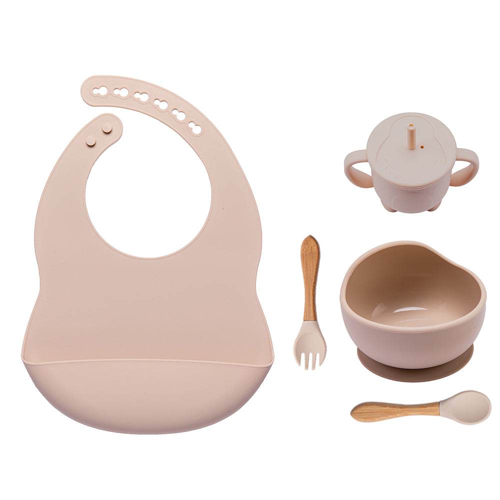 Baby Dinner Plate Children's Bowl Spoon Bib Set Suction Cup - Mubimart
