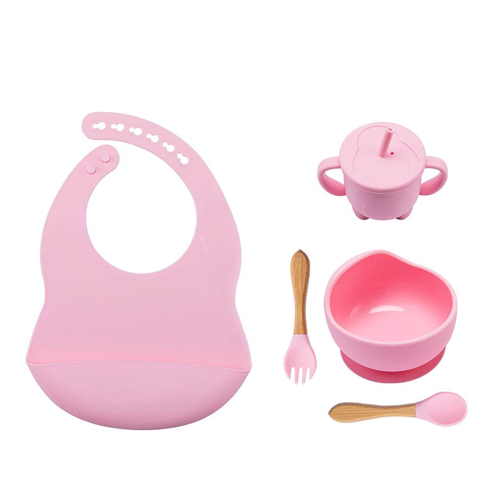 Baby Dinner Plate Children's Bowl Spoon Bib Set Suction Cup - Mubimart