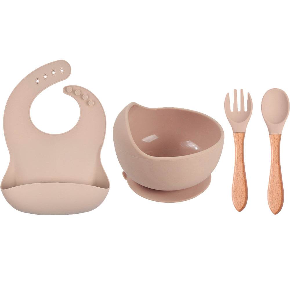 Baby Dinner Plate Children's Bowl Spoon Bib Set Suction Cup - Mubimart