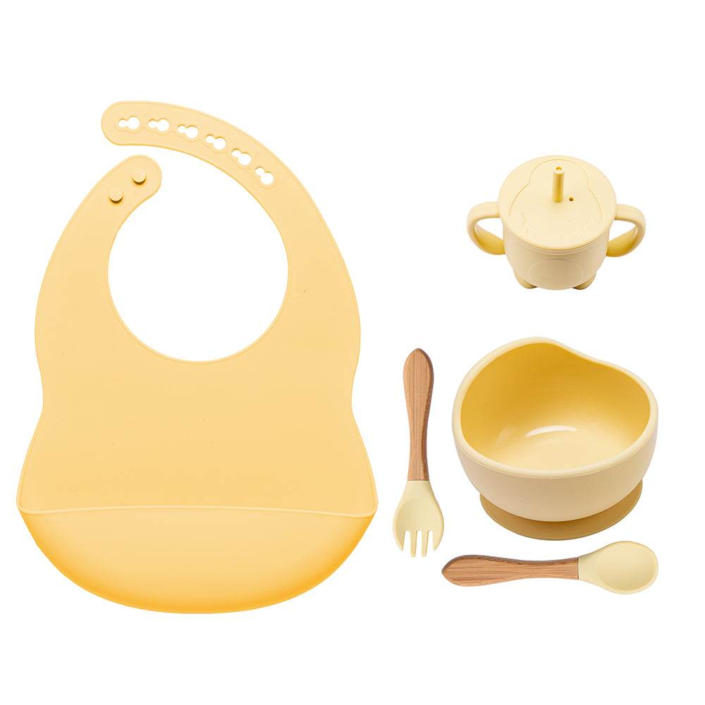 Baby Dinner Plate Children's Bowl Spoon Bib Set Suction Cup - Mubimart