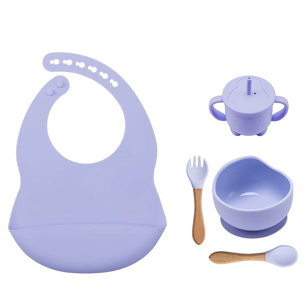 Baby Dinner Plate Children's Bowl Spoon Bib Set Suction Cup - Mubimart