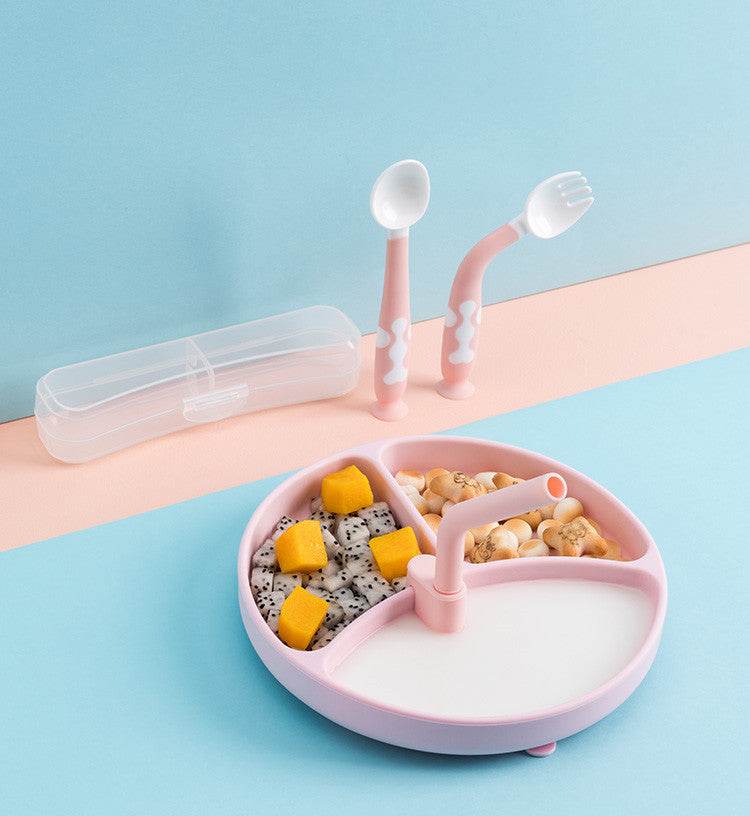 Baby Dinner Plate Children's Tableware Silicone Partition Suction Cup Set - Mubimart