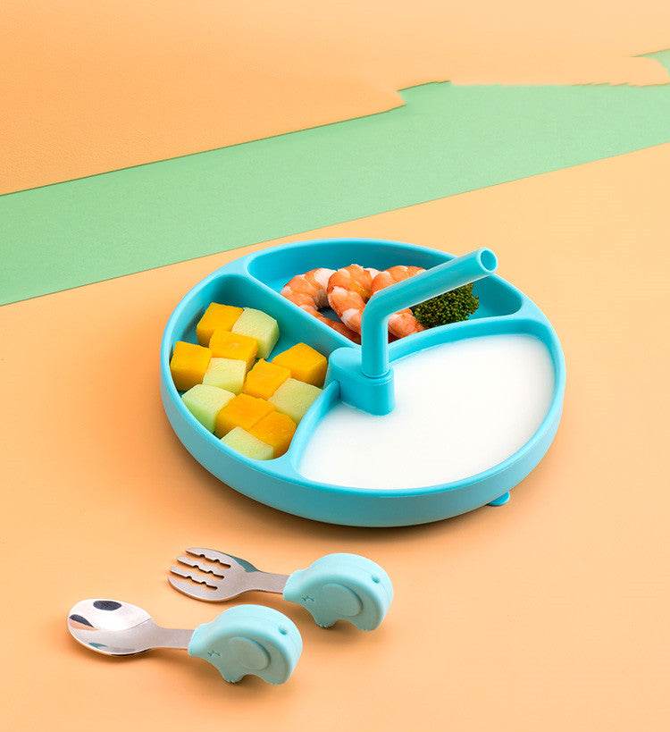 Baby Dinner Plate Children's Tableware Silicone Partition Suction Cup Set - Mubimart