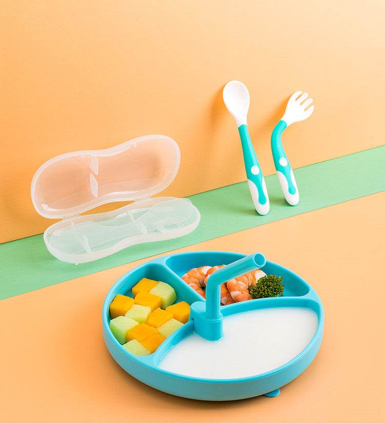 Baby Dinner Plate Children's Tableware Silicone Partition Suction Cup Set - Mubimart