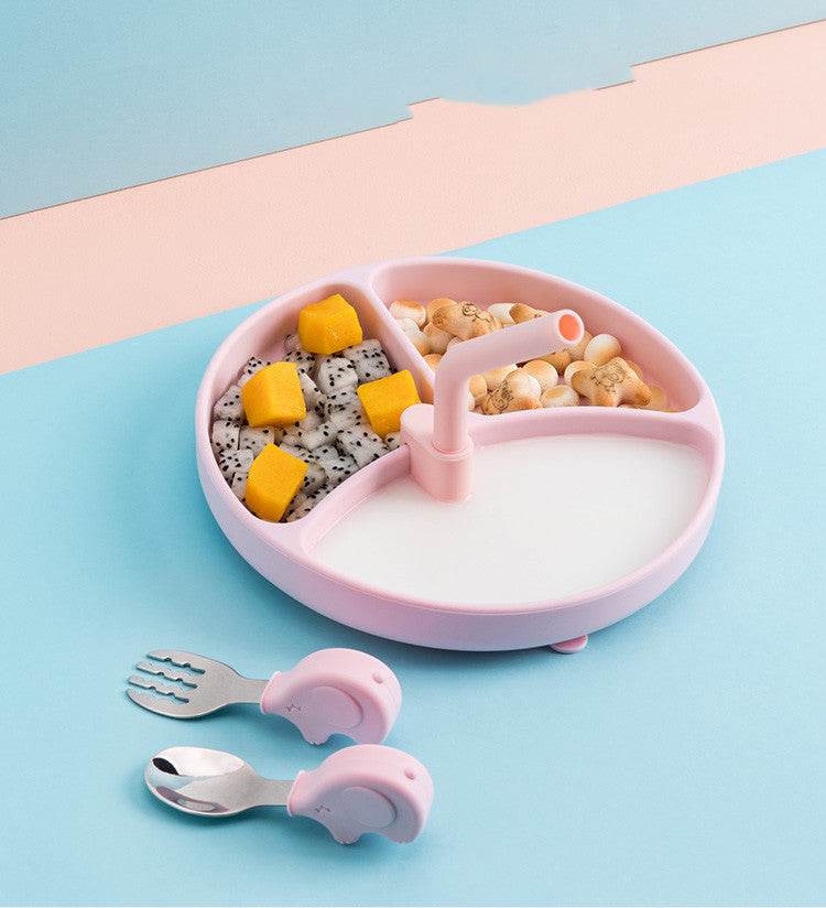 Baby Dinner Plate Children's Tableware Silicone Partition Suction Cup Set - Mubimart