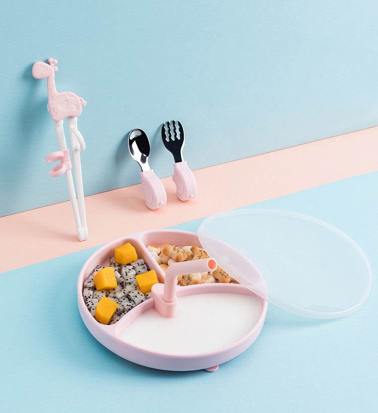 Baby Dinner Plate Children's Tableware Silicone Partition Suction Cup Set - Mubimart