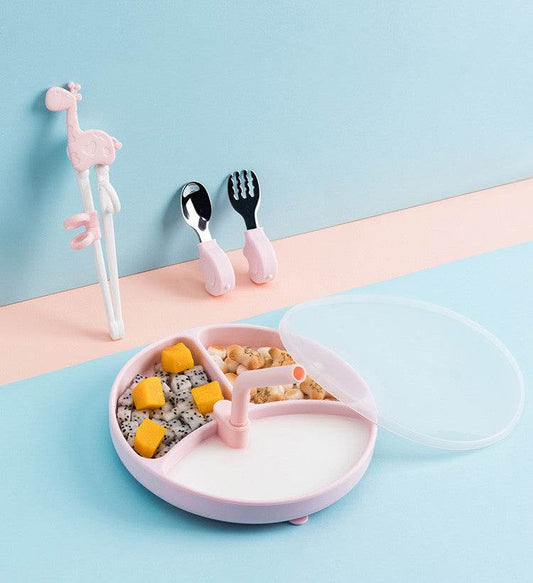 Baby Dinner Plate Children's Tableware Silicone Partition Suction Cup Set - Mubimart