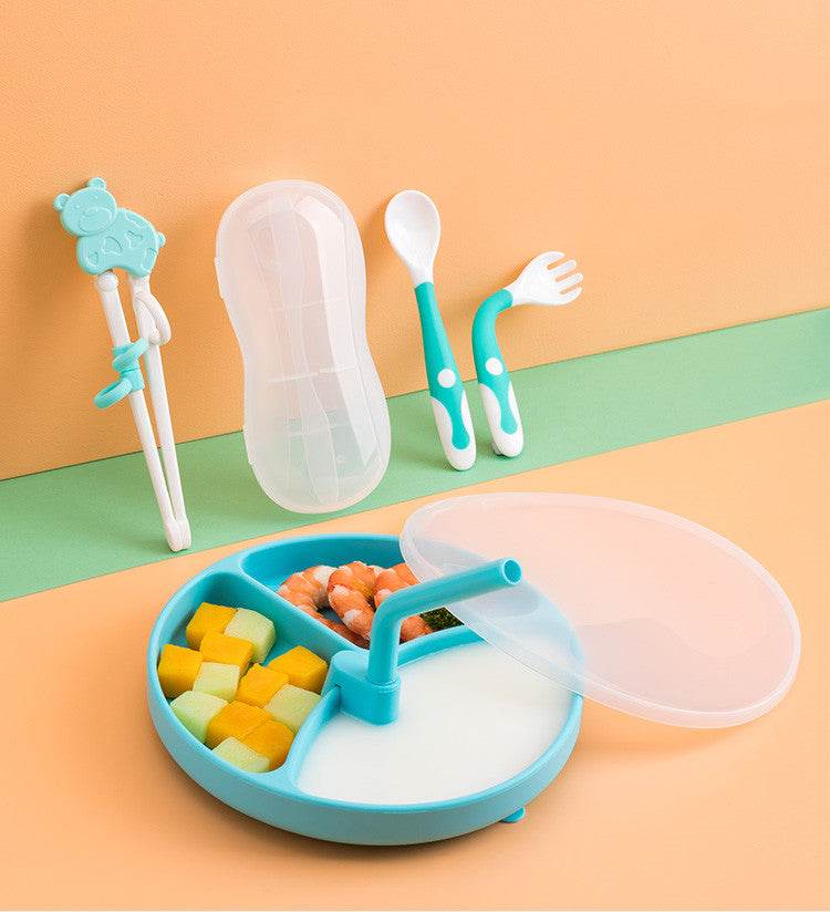 Baby Dinner Plate Children's Tableware Silicone Partition Suction Cup Set - Mubimart