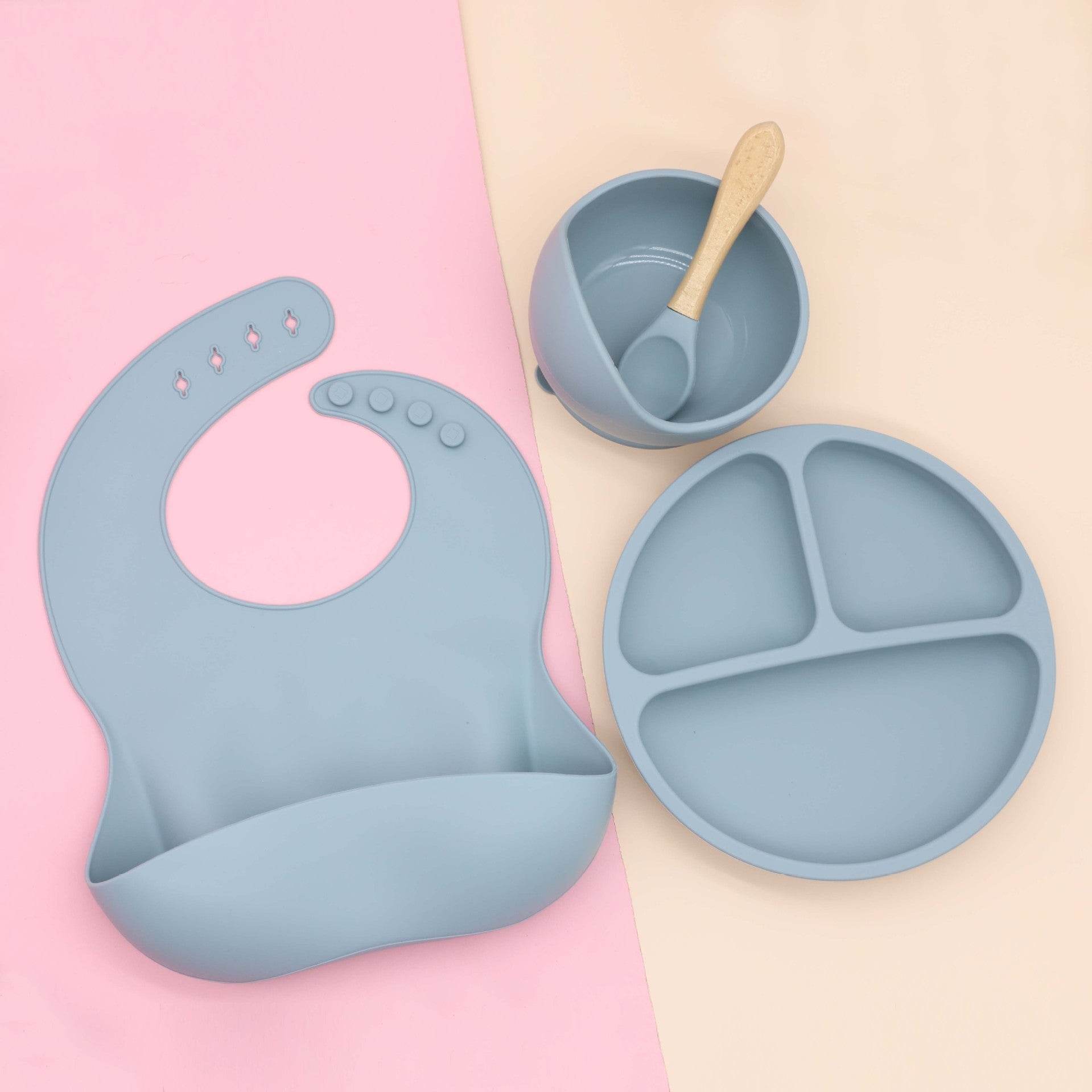 Baby Food Supplement Round Bowl Spoon Bib Dinner Plate Four-piece Set - Mubimart