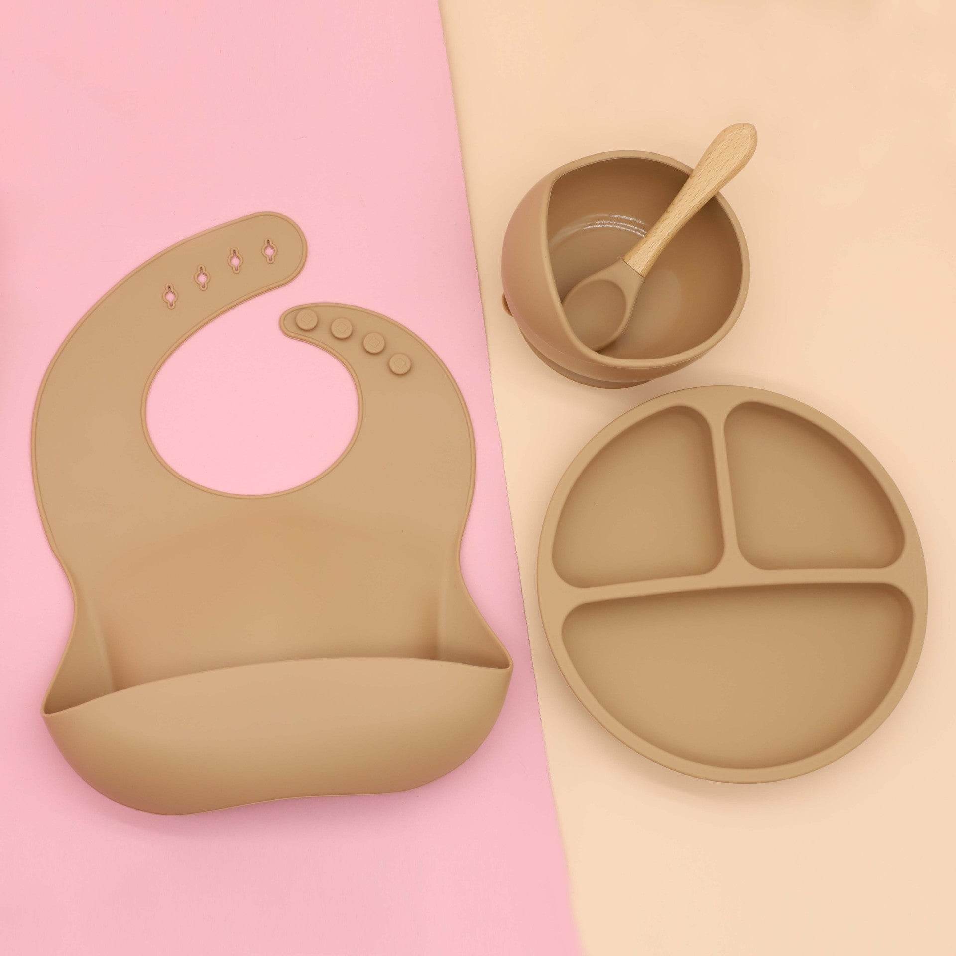Baby Food Supplement Round Bowl Spoon Bib Dinner Plate Four-piece Set - Mubimart
