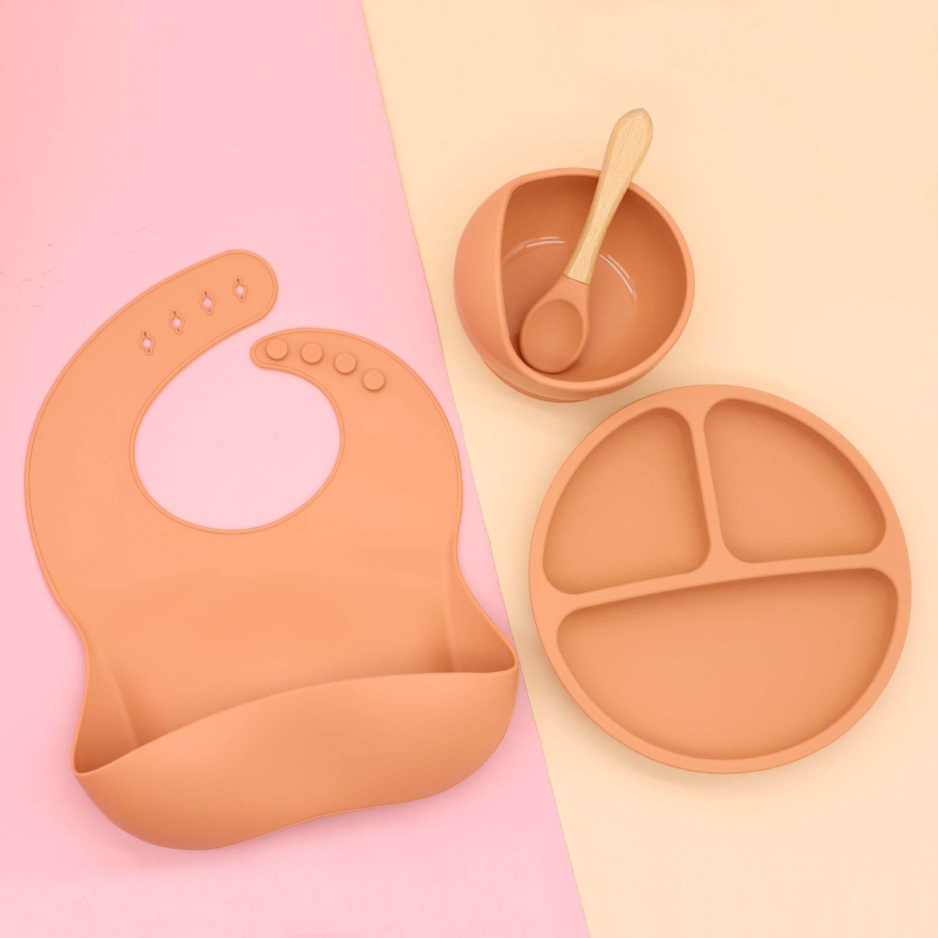 Baby Food Supplement Round Bowl Spoon Bib Dinner Plate Four-piece Set - Mubimart