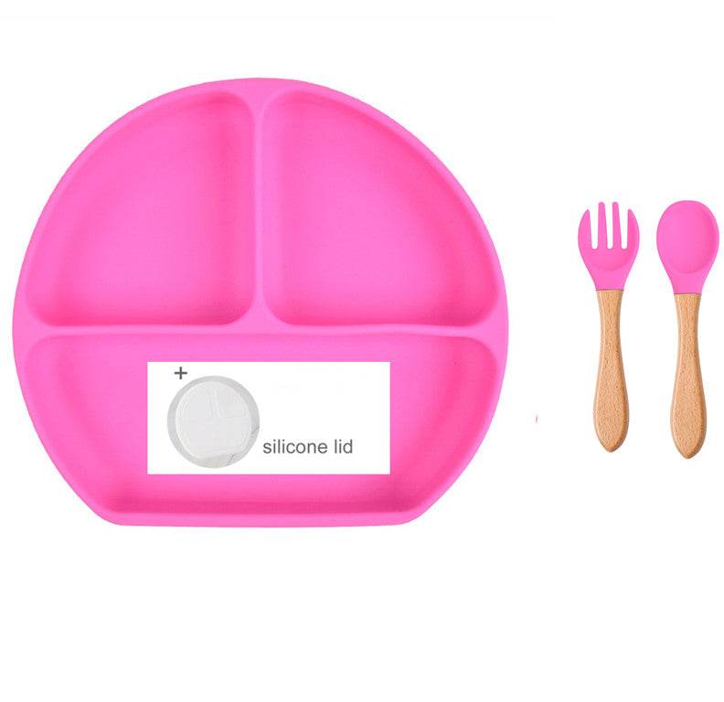 Baby Food Supplement Spoon Integrated Silicone Dinner Plate Set - Mubimart