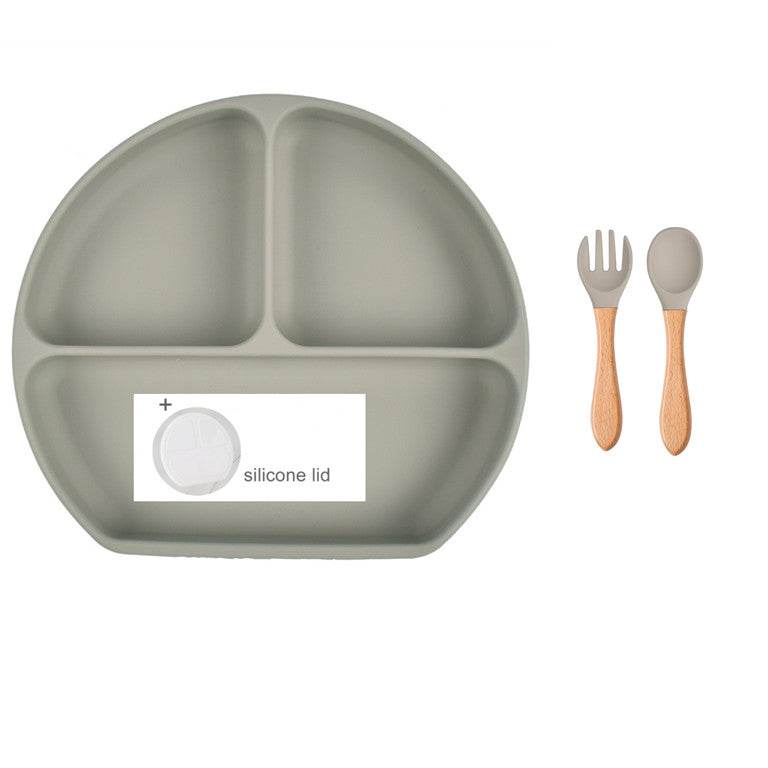 Baby Food Supplement Spoon Integrated Silicone Dinner Plate Set - Mubimart