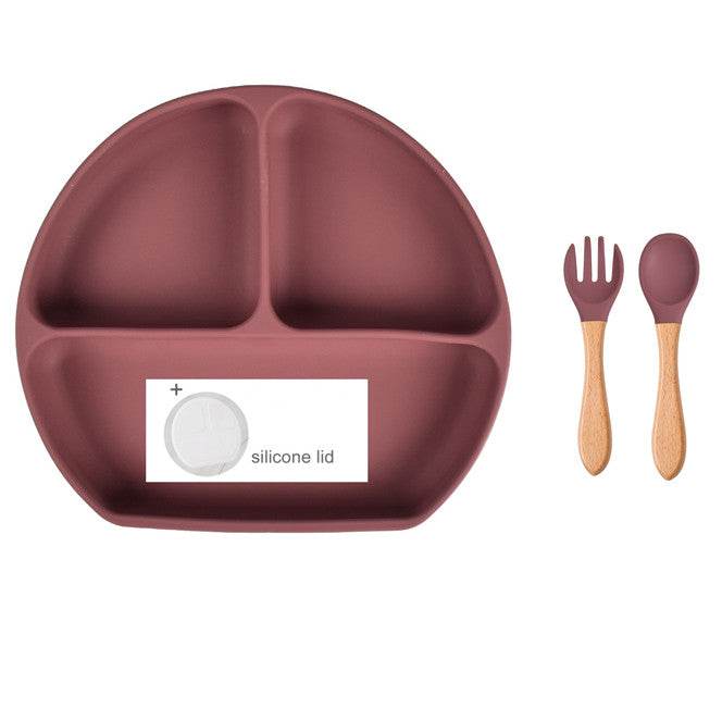 Baby Food Supplement Spoon Integrated Silicone Dinner Plate Set - Mubimart