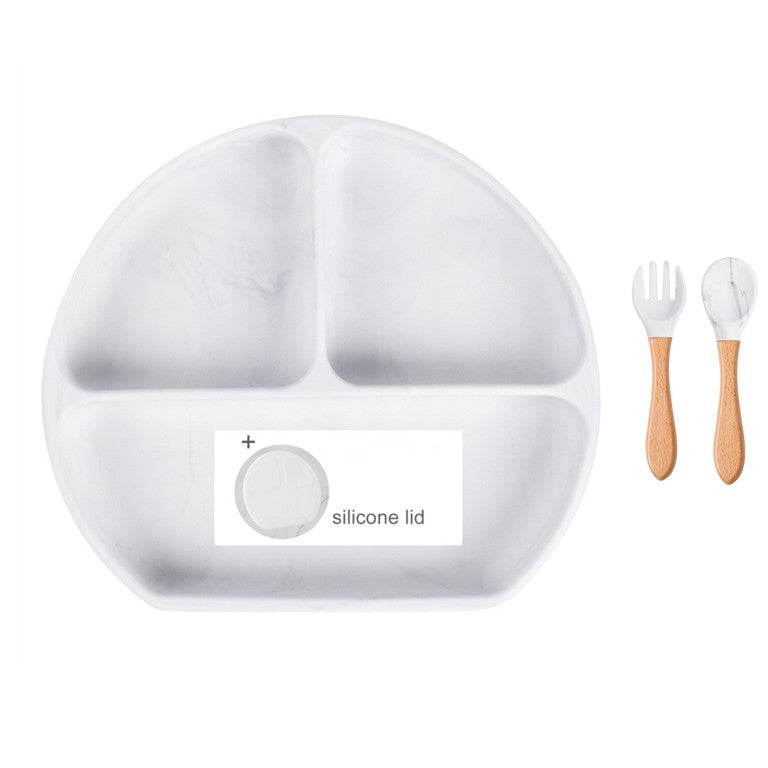 Baby Food Supplement Spoon Integrated Silicone Dinner Plate Set - Mubimart