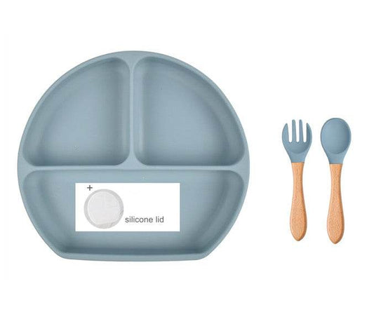 Baby Food Supplement Spoon Integrated Silicone Dinner Plate Set - Mubimart