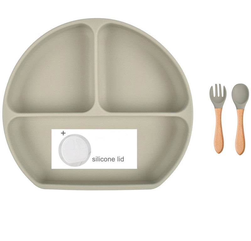 Baby Food Supplement Spoon Integrated Silicone Dinner Plate Set - Mubimart