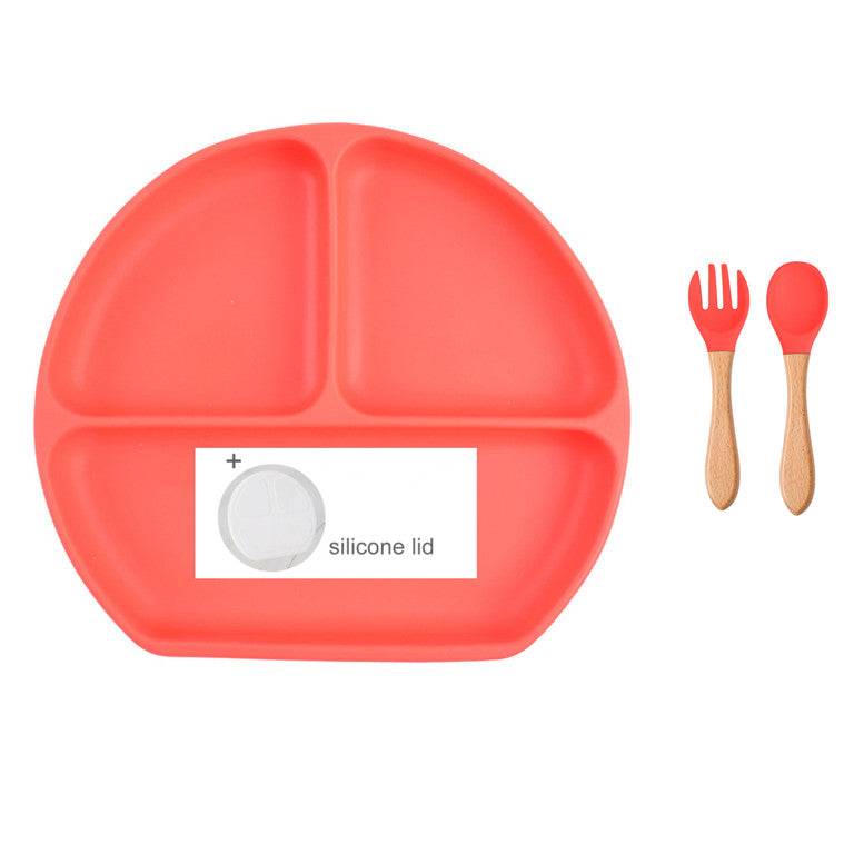 Baby Food Supplement Spoon Integrated Silicone Dinner Plate Set - Mubimart