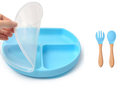 Baby Food Supplement Spoon Integrated Silicone Dinner Plate Set - Mubimart - Dinner set 