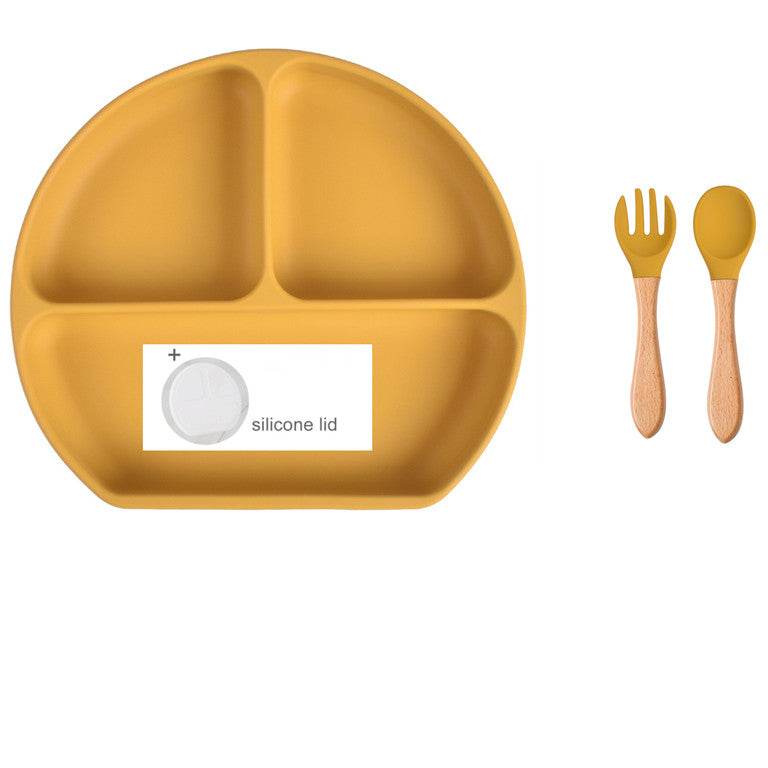 Baby Food Supplement Spoon Integrated Silicone Dinner Plate Set - Mubimart