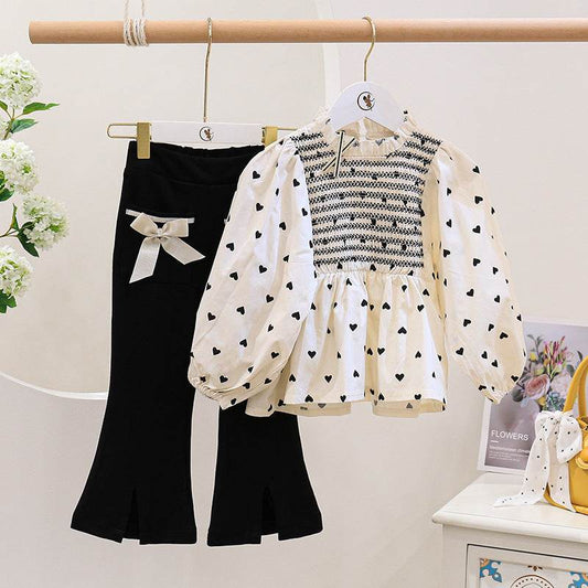 Baby Girl Baby Doll Shirt Top Flared Pants Two-piece Set - Mubimart