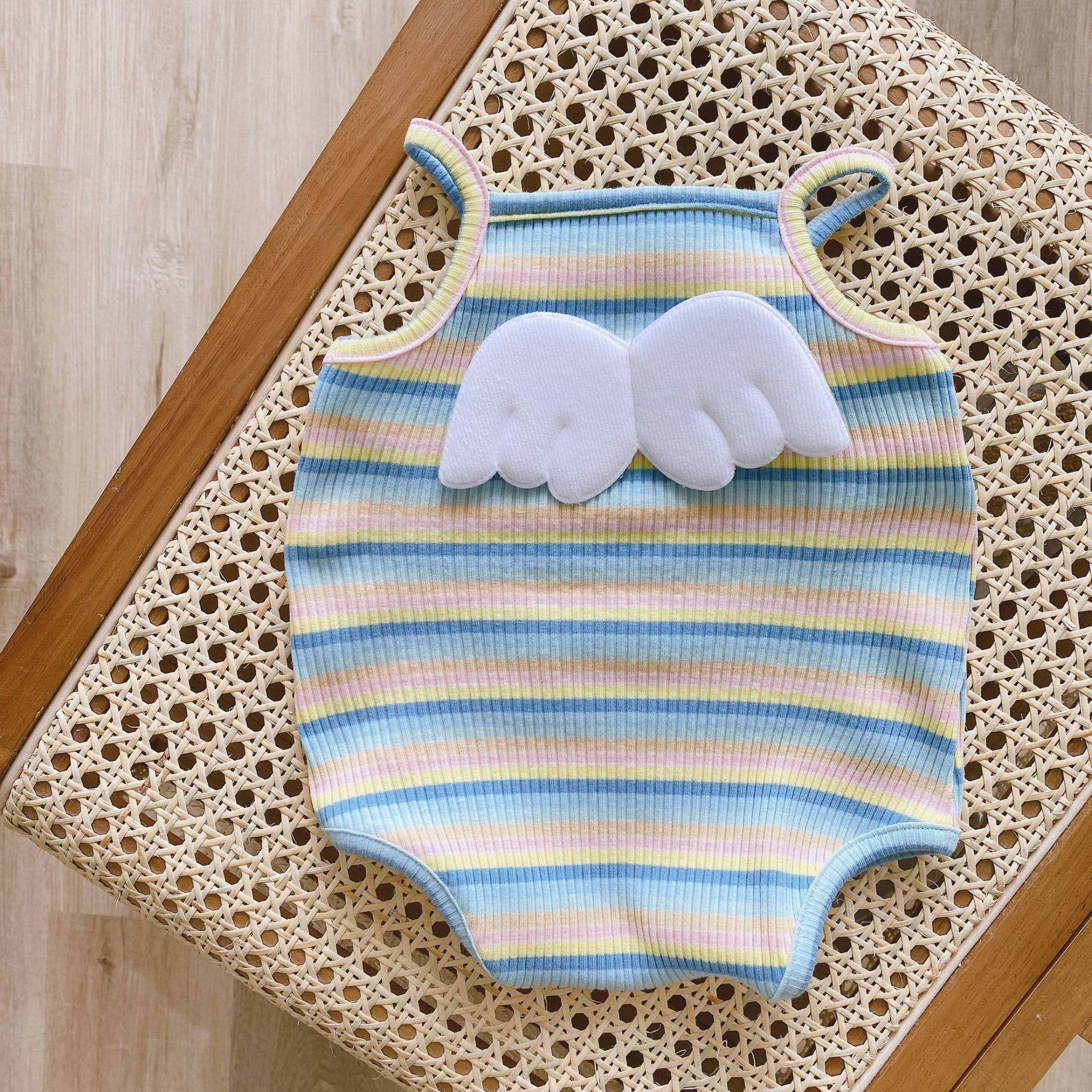Baby Girl Candy Color Striped One-piece Romper For Girls - Mubimart