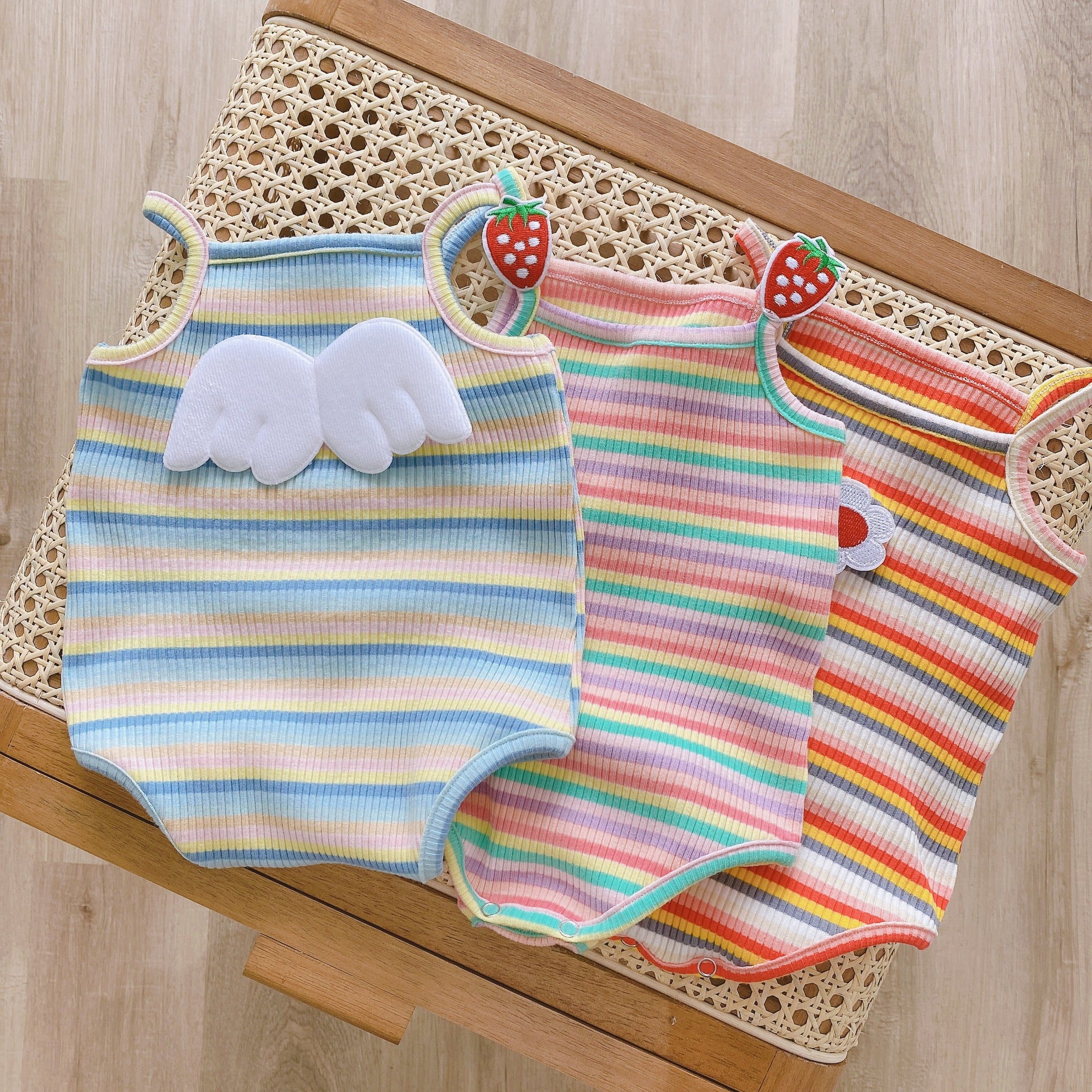 Baby Girl Candy Color Striped One-piece Romper For Girls - Mubimart -  