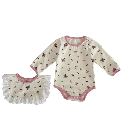 Baby Girl Floral Clothing Lace Neckline Water Towel Set - Mubimart