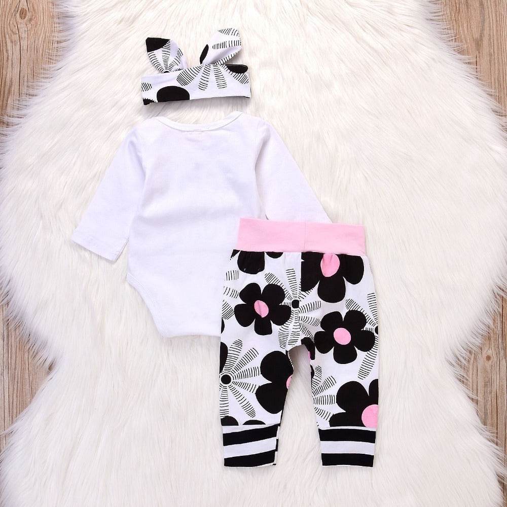Baby Girl Hello World Newborn 3-piece Suit Headscarf - Mubimart