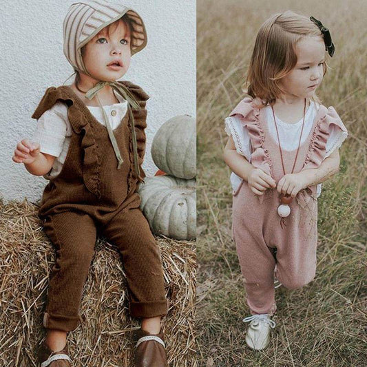 Baby Girl Ruffle Knitted Ruffles Romper Jumpsuit Kid Overalls Long Pants Outfit - Mubimart