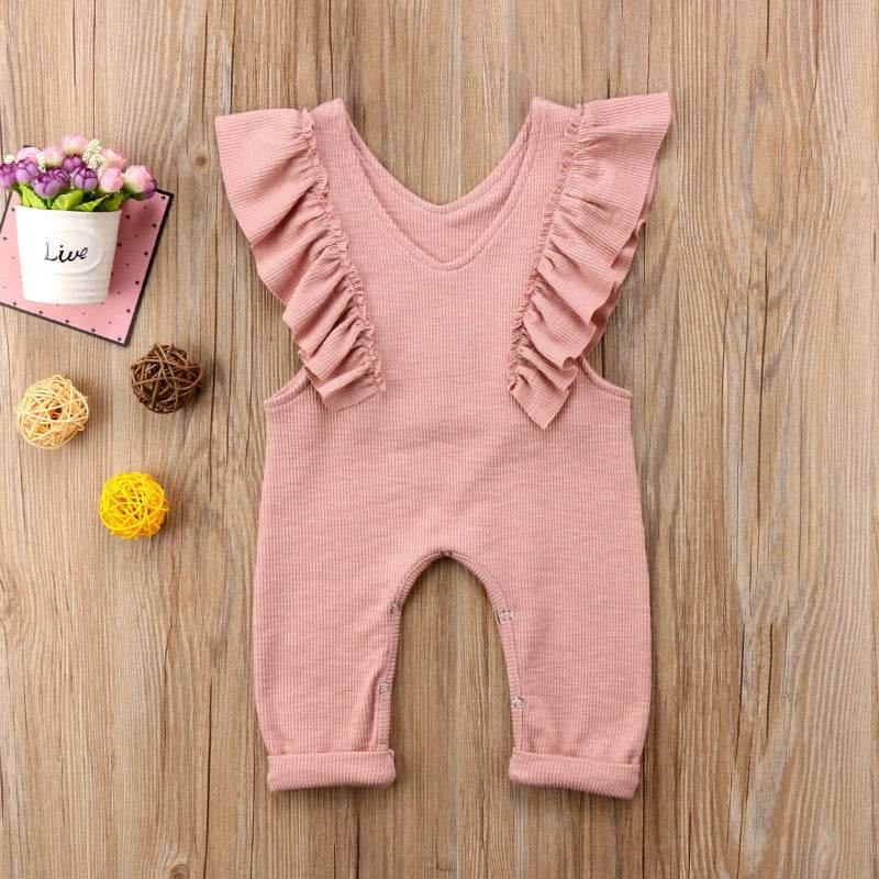 Baby Girl Ruffle Knitted Ruffles Romper Jumpsuit Kid Overalls Long Pants Outfit - Mubimart