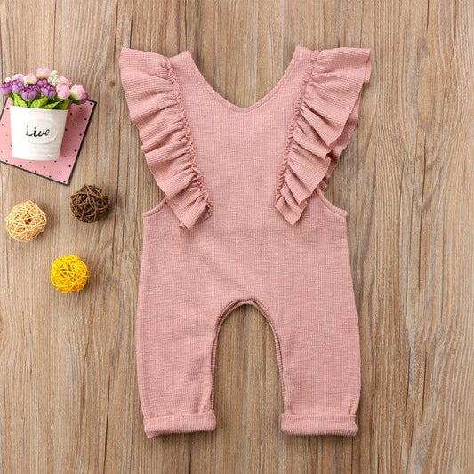 Baby Girl Ruffle Knitted Ruffles Romper Jumpsuit Kid Overalls Long Pants Outfit - Mubimart