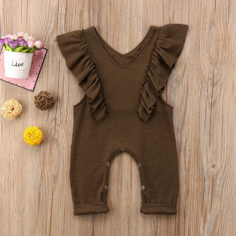 Baby Girl Ruffle Knitted Ruffles Romper Jumpsuit Kid Overalls Long Pants Outfit - Mubimart