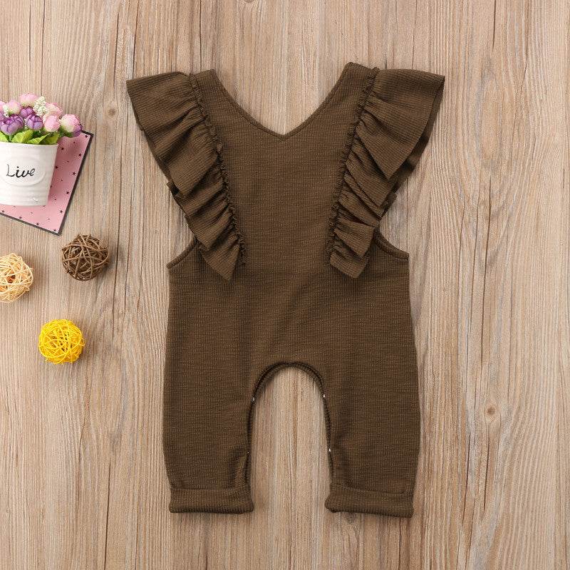 Baby Girl Ruffle Knitted Ruffles Romper Jumpsuit Kid Overalls Long Pants Outfit - Mubimart