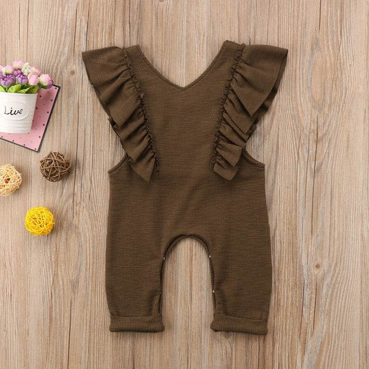 Baby Girl Ruffle Knitted Ruffles Romper Jumpsuit Kid Overalls Long Pants Outfit - Mubimart