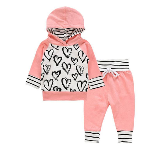 Baby Girl Sweater Hooded Love Set - Mubimart