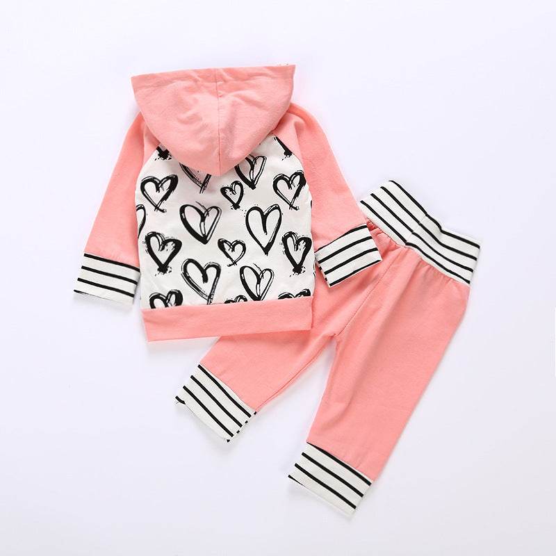 Baby Girl Sweater Hooded Love Set - Mubimart