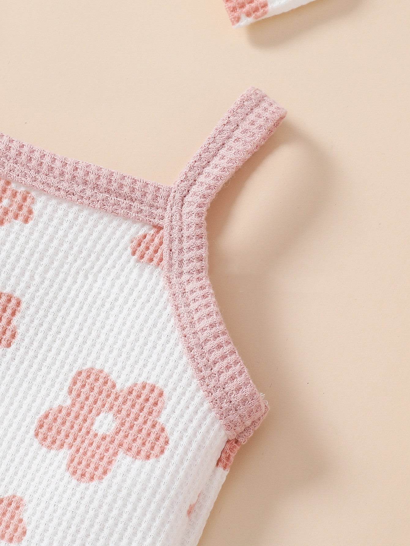 Baby Girl Waffle Print Overall Dress Set - Mubimart