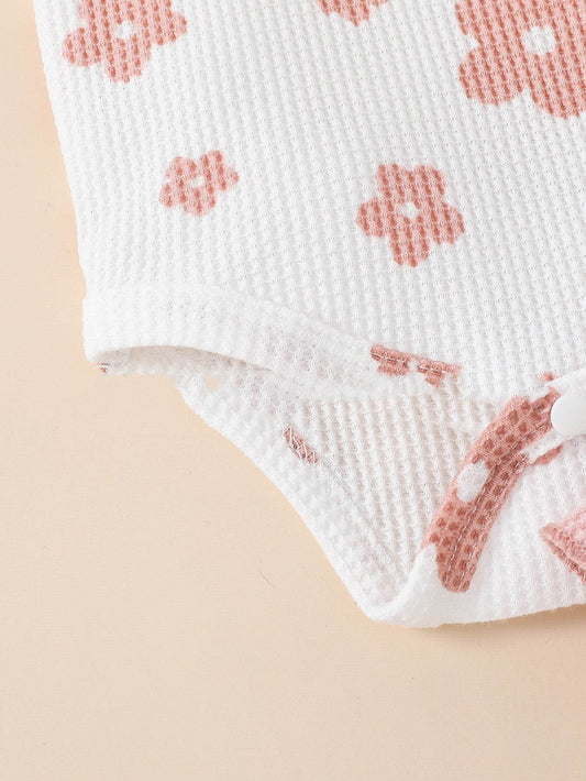 Baby Girl Waffle Print Overall Dress Set - Mubimart