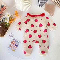 Baby Girl Warm Clothes Strawberry Printed Quilted One-piece Romper - Mubimart -  